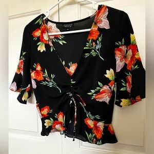 Topshop Flowy Black Floral Top